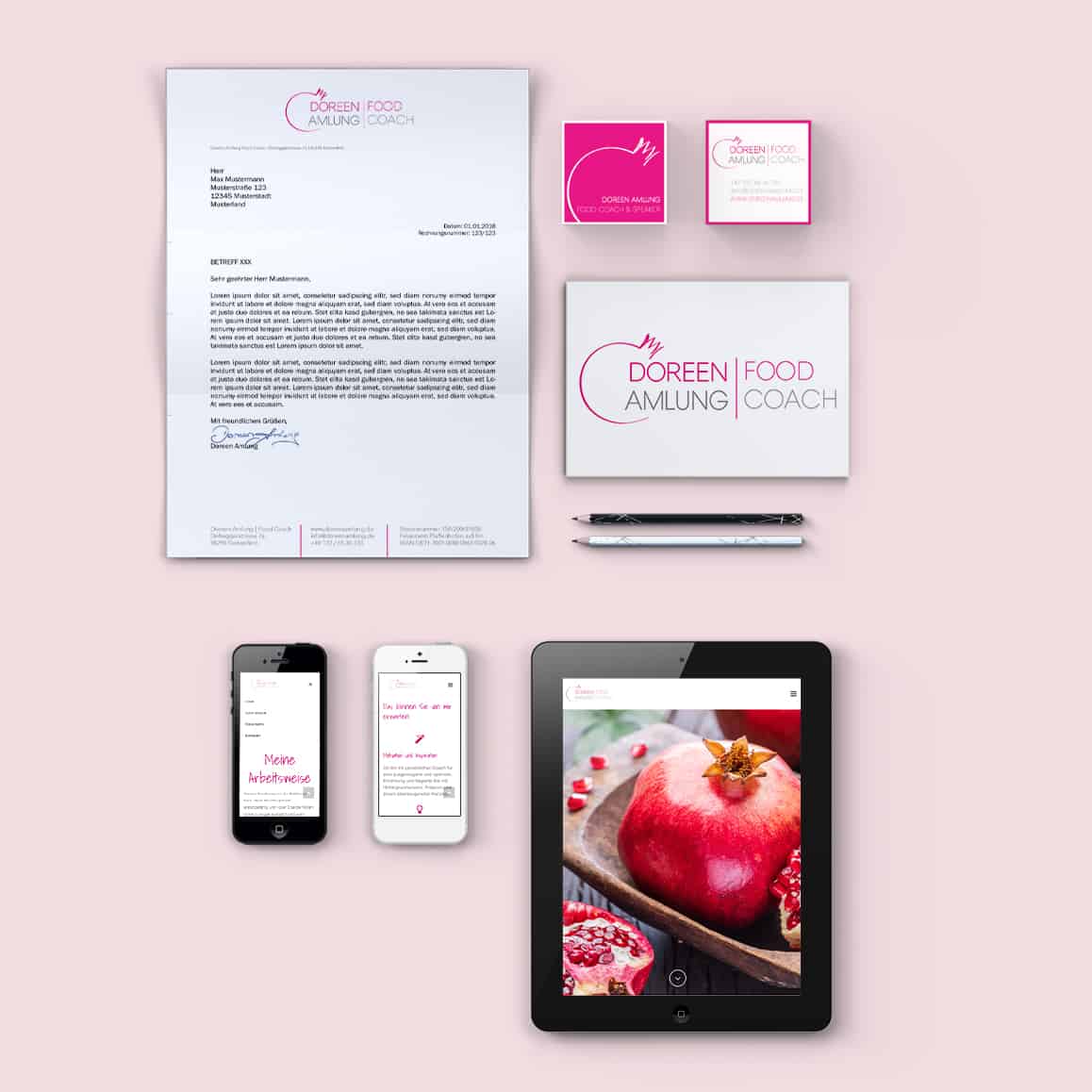 Portfolio Design für Doreen Amlung Food Coach: Website, Geschäftspapier, Visitenkarte, Logo