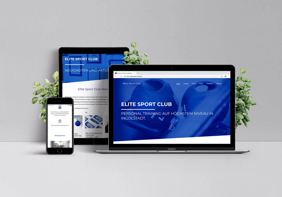 Webdesign für Elite Sport Club auf Laptop, Tablet und Smartphone